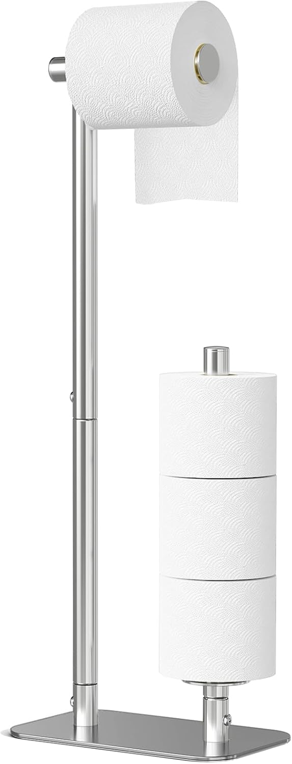 Kitsure Toilet Paper Holder Stand, Bathroom Storage, Medium, Black | Large Capacity Toilet Paper Holder for 4 Rolls, Rustproof Toilet Paper Holder Free Standing, Non-Slip Stable Base