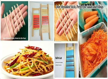 Korean Carrot Grater, Wooden Vegetable Grater with Hand Guard, 4mm Stainless Steel Shredder for Cabbage, Onion, Cheese, Heavy Duty Kitchen Tool (11.0" × 3.7")