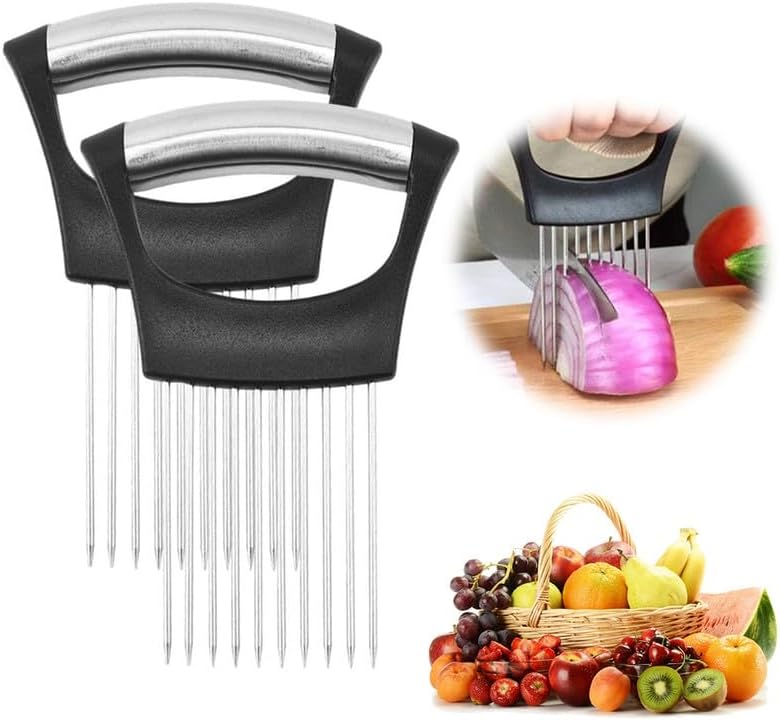 2026 Upgraded Onion Holder for Slicing, New Stainless Steel Onion Slice Holder Lemon Slicer Vegetable Cutter, Kitchen Chopper Slicing Assistant Tool for Meat, Onion, Potato, Tomato (1 Pack)