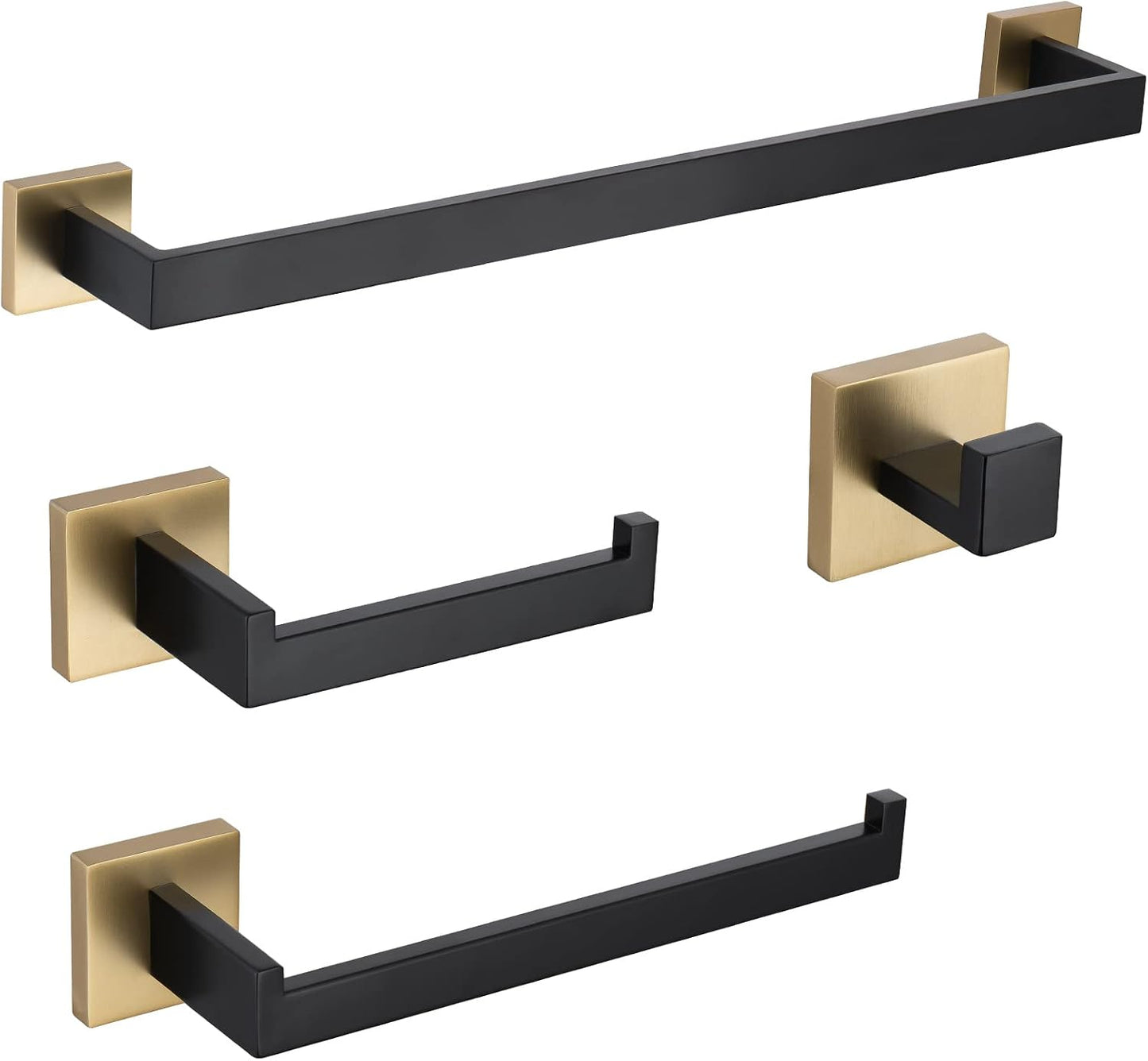 TURS Bathroom Hardware Set Black 4-Piece Towel Bar Set Include 24 Inch Towel Bar Hand Towel Holder Towel Hook Toilet Paper Holder with Shelf Wall Mounted Stainless Steel Bathroom Accessories Set