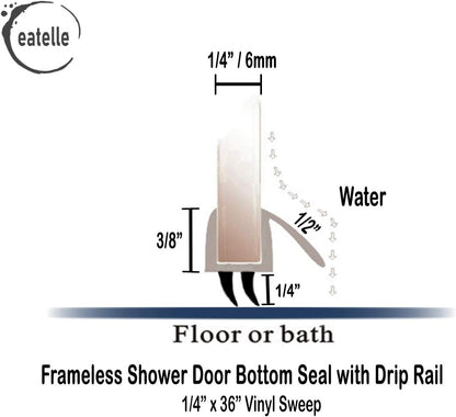 eatelle Shower Door Bottom Seal with Drip Rail for 3/16 (5mm) Thick Glass, 36" Long Sweep - Ultra Clear Polycarbonate