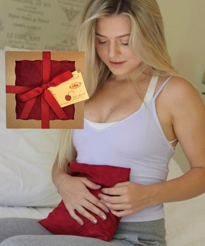 Square Red Ultra-Suede Microwavable Cherry Pit Pillow, Hot/Cold Compress | Sustainable Heating Pad, Moist Heat Muscle Joint Pain Relief