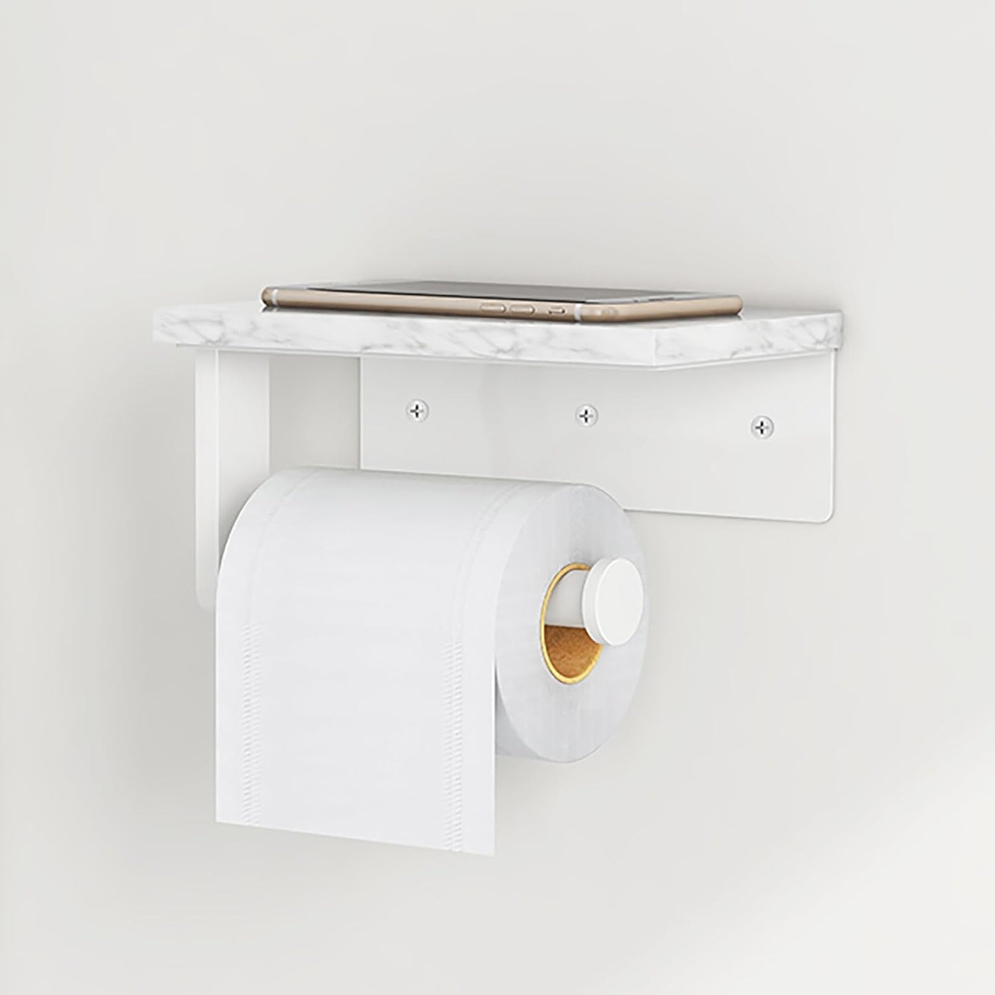 Gypie Marble Toilet Paper Holder with Shelf, Wall Mounted Matte Black | Stainless Steel Tissue Roll Paper Holder Dispenser for Bathroom Washroom