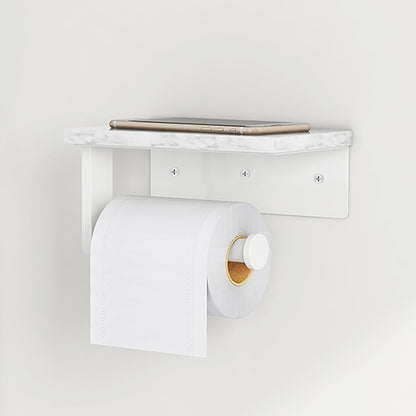 Gypie Marble Toilet Paper Holder with Shelf, Wall Mounted Matte Black | Stainless Steel Tissue Roll Paper Holder Dispenser for Bathroom Washroom