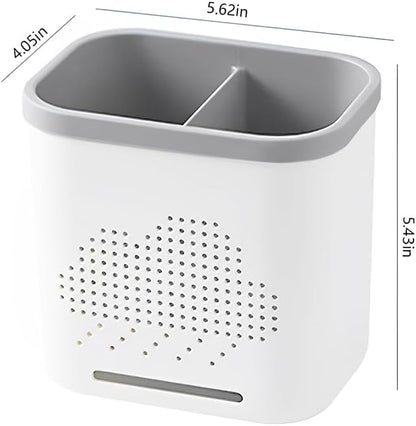 2 Slots Toothbrush Holder and Toothpaste Holder with Drain Hole, Detachable Easy Cleaning Multi-Functional Organizer Caddy Storage for Bathroom Vanity Sink Kitchen (White+Green 2 compartments)