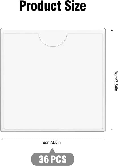 36 Pack 3" x 5" Adhesive Index Card Holders Clear PVC Label Holders | Top-loading label pockets, removable adhesive, clear PVC, for bins, shelves, totes, library and office use