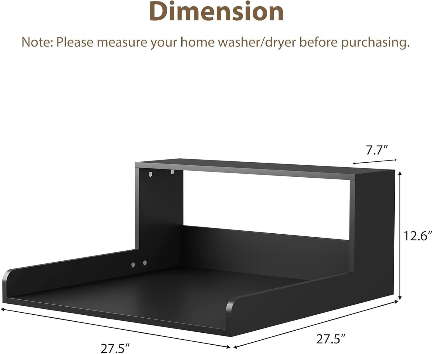 Washer Dryer Countertop with Shelf, 27.5" D x 27.5" W x 12.6" H, Sturdy Wood Frame, Countertop for Washer and Dryer, Non-Slip Pads & Edge Rails, Laundry Room Storage(Black)