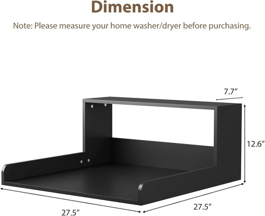 Washer Dryer Countertop with Shelf, 27.5" D x 27.5" W x 12.6" H, Sturdy Wood Frame, Countertop for Washer and Dryer, Non-Slip Pads & Edge Rails, Laundry Room Storage(Black)