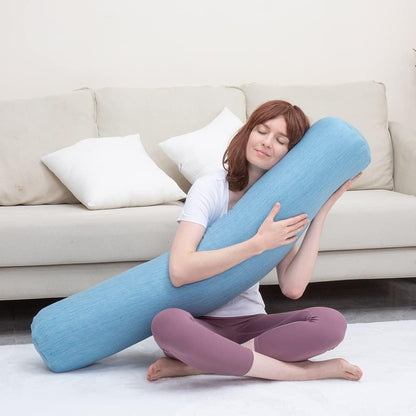 1 MIDDLE ONE Body Pillow for Adults, Bolster Pillow with Removable Velvet Cover, Long Round Cervical Roll Pillow, 35 x 7.87 Inches, Blue