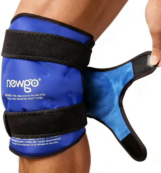 NEWGO Knee Ice Pack Wrap, 360° Full Wrap, Blue | Y-shaped Strap Stays Put, Reusable for Knee Replacement, ACL, Arthritis, Swelling, and Sports Injuries, 21.7" x 9.8"