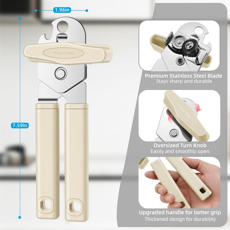 Tin Joy Family™ Manual Can Opener – Sharp Blade with No Sharp Edges, Easy Grip Handle for Arthritis Hands, Smooth Lid Safety Cutter for Elderly & Weak Hands (Grape purple)