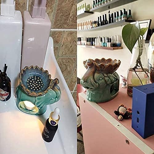 Fragrance Essential Oil Burner Tealight, Tea Light Candle Wax Warmer, Tealight Fragrance Oil Warmer (Ice Cracked Glaz Elephant Shape)