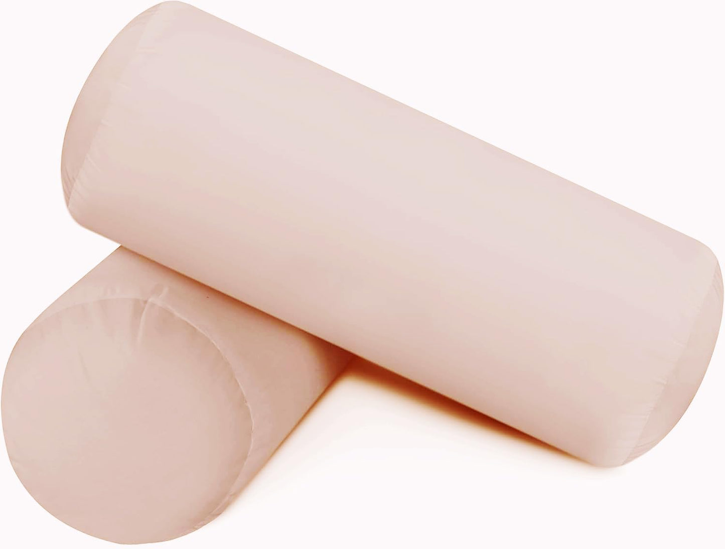 SAHARBEDDINGS 2 PC Cervical Neck Roll Pillow Cover with Cotton Bolster Pillowcases for Cylindrical Cushion Round Neck Pillowcase Zipper Closer (Blush, 13x6 Roll Pillow Set of 2)