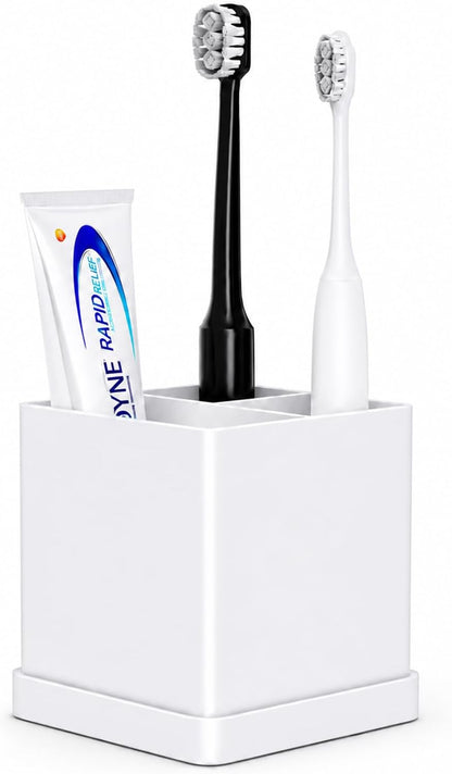 Silicone Toothbrush Holders for Bathrooms with Drainage Tray, White Marble | 3 Slots Unbreakable Countertop Electric Tooth Brush and Toothpaste Holder Organizer Stand, Marble Bathroom Accessories Decor