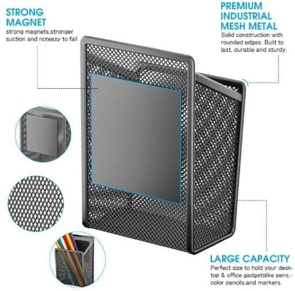 UCYCAZ Magnetic Pen Holder,Single Magnetic Pencil Locker Holder Organizer | Strong Magnets Mesh Marker Holder,Locker Accessories,Writing Utensil Storage Organizer,Pen Basket for Whiteboard,Refrigerator