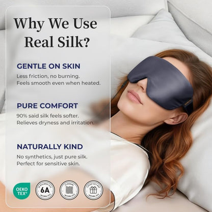 Heated Eye Mask for Dry Eyes, USB Powered Silk Warm Compress for Eyes | Electric Eye Heating Pad with 3 Heat Levels & 4 Timer, Washable Dry Eye Mask for Blepharitis, Stye, MGD, Sinus Pressure, Blue