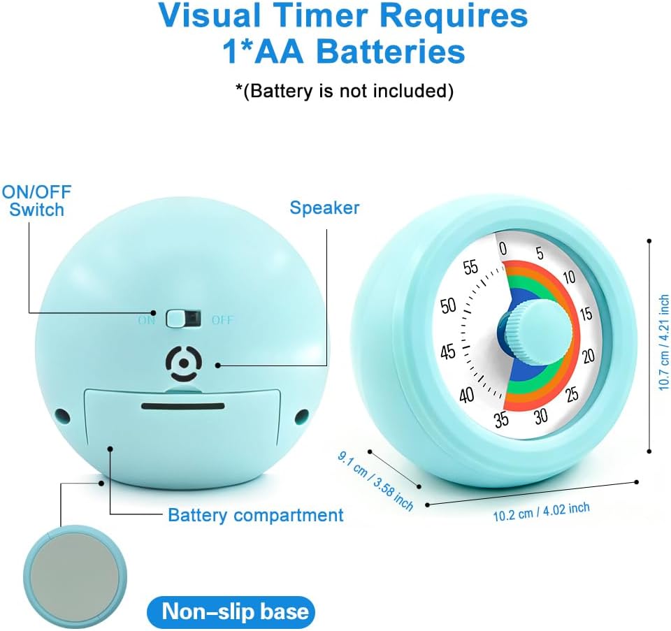 Visual Timer for Kids & Adults, 60 Minute Rainbow Countdown Timer, Time Management Tool for Classroom, Home, Kitchen, Office, School