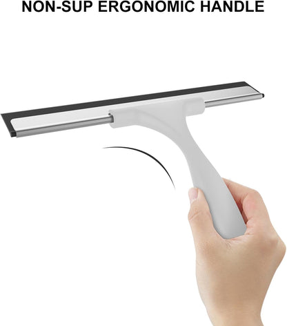 SetSail Squeegee for Shower Glass Door, 10 Inches, Black | Stainless Steel Shower Squeegee for Glass Doors, All-Purpose Window Squeegee for Shower Mirror Bathroom Car Window Cleaning