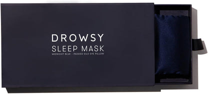 DROWSY Silk Sleep Mask - Face-Hugging, Padded Cocoon for Luxury Sleep in Total Darkness - 100% Pure Mulberry Silk, Skin-Hydrating & Adjustable (Midnight Blue)
