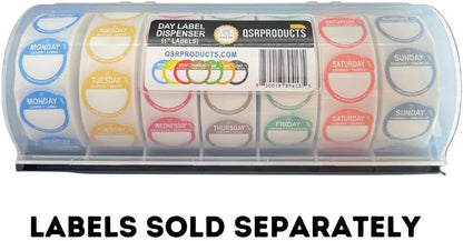 QSRProducts 7-Slot Day of The Week Covered Label Dispenser (for 3/4" & 1" Labels) - Food Sticker Holder for Inventory Management and Meal Prep, Protects Labels Inside