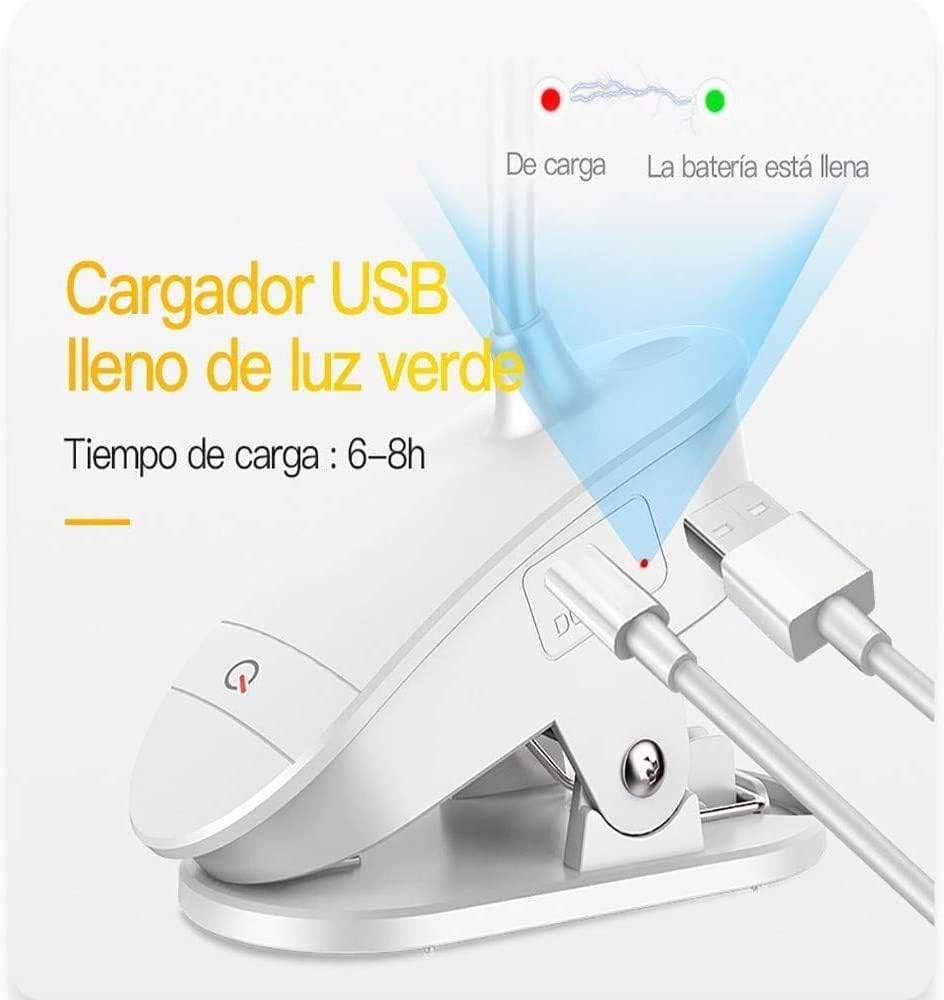 Clip on Reading Lamp, Battery Powered with 3 Brightness Levels, USB Rechargeable
