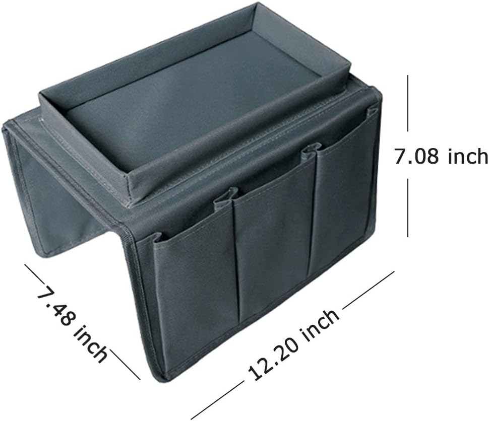 Sofa Armrest Organizer, Couch TV Remote Storage Organizer with Pockets for Recliner Armchair Snacks Glasses Smartphone Magazines Pouch (Black)