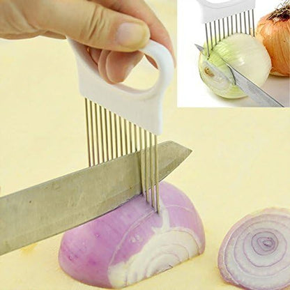 Tomato Onion-Holder Vegetables Slicer-Cutting-Aid Holder Guide Slicing Cutter Safe Fork (white+yellow 2Pcs)
