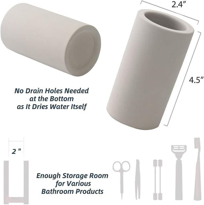 Fast-Drying Diatomite Toothbrush Holder - Bathroom Countertop Organizer Stand for Toothpaste, Makeup Brushes, Razors & Accessories (Dark Grey)