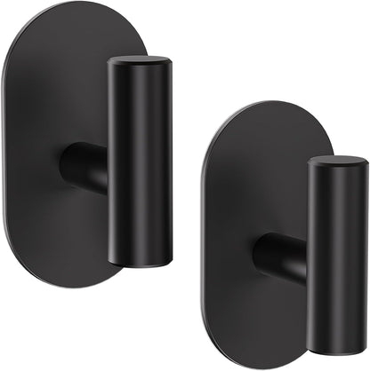 Aikzik Adhesive Towel Hooks - 4 Pack 26LB Extra Strong Heavy Duty Wall Hooks for Bathroom/Shower Door Hanging Coat, Robe, Towel, Dogs' Leads and Collars (Matte Black, Stainless Steel)