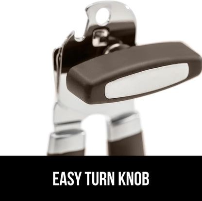 GORILLA GRIP Original Model Stainless Steel Smooth Edge Manual Can Opener and Bottle Openers, US Designed, Comfortable Handle, Oversized Handheld Turn Knob, Multifunctional Kitchen Tool, Gray