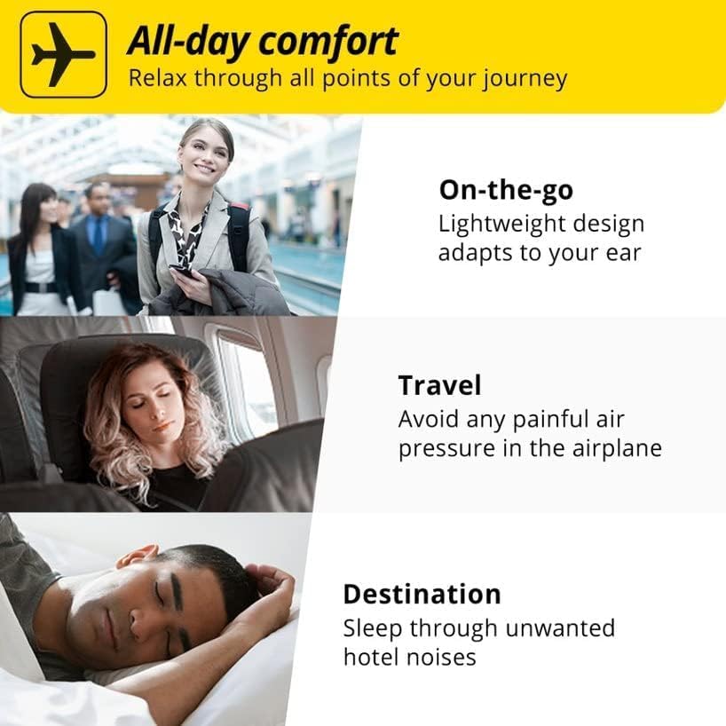 Alpine FlyFit - Earplugs for Pressure Relief & Preventing Ear Pain While Flying - Airplane Travel Essentials - Comfortable Reusable Hypoallergenic Earplugs with Ultra Soft Filter