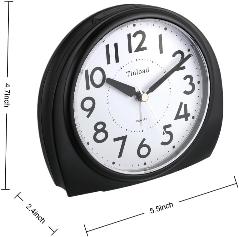 Tinload 5.5" Large Analog Alarm Clock Silent Non Ticking, Gentle Wake, Beep Sounds, Increasing Volume, Battery Operated Snooze and Manual Light, Easy Set