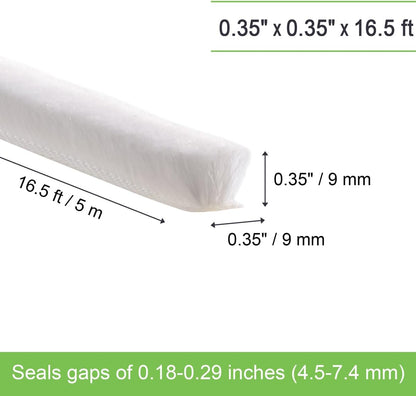 Self-Adhesive Weather Stripping Seal for Doors & Windows – Soundproof Insulation Gap Filler for Sliding, Exterior, Front, and Jamb Frames – 0.2" x 0.35" x 16.5 ft, Gray