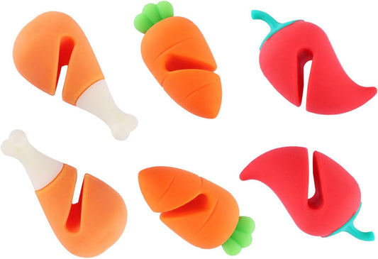 6 Pack Pot Lid Lifter Silicone Heat Resistant Spill Proof Pan Cover Stand Holder Clip Steam Releaser Stopper for Soup Pots Kitchen Gadgets (Carrot, Pepper, Chicken Leg 3 Style)