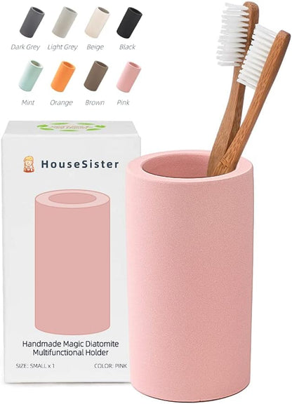Fast-Drying Diatomite Toothbrush Holder - Bathroom Countertop Organizer Stand for Toothpaste, Makeup Brushes, Razors & Accessories (Dark Grey)