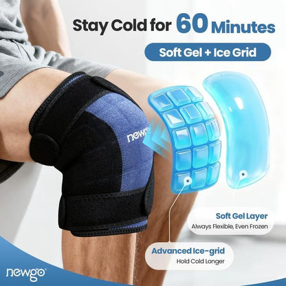 NEWGO 360° Knee Ice Wrap, 60-Min Cold Therapy with Ice Grid