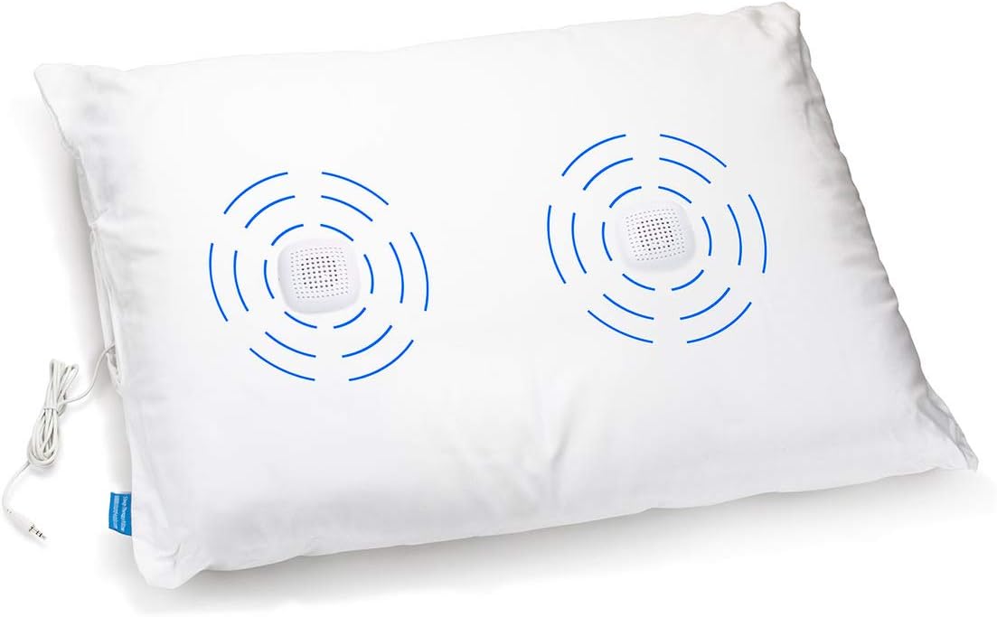 Sound Oasis Pillow Speakers, 2 UltraThin Stereo Speakers, Volume Control, Surround Sound for Music, Sleep, Tinnitus Masking, Connect to External Sound Source with 1/8" 3.5mm Headphone Jack Plug, White