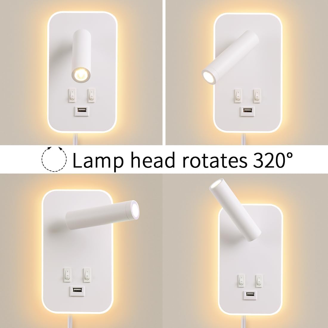 Wall Mounted LED Reading Light for Bed Headboard, Bedside Wall Sconces USB Charging, Night Light for Bedroom, Ambient Lighting Wall Mounted Sconce for Bedroom, Plug-in or Hardwired, Black