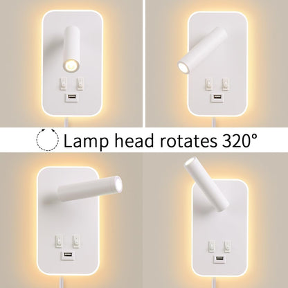 Wall Mounted LED Reading Light for Bed Headboard, Bedside Wall Sconces USB Charging, Night Light for Bedroom, Ambient Lighting Wall Mounted Sconce for Bedroom, Plug-in or Hardwired, Black