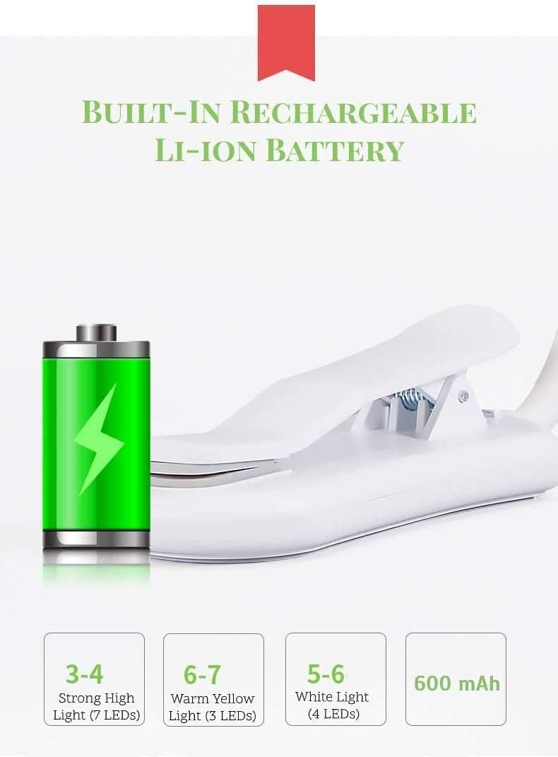 Rechargeable Book Light, Clip On Reading Light with Flexible Neck and Touch Button, Portable LED Reading Lamp for Bed, Night Reading, Travel, Study, Books and Magazines