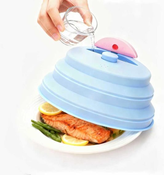 Qvin Silicone Microwave Cover for food, BPA-Free Collapsible Microwave Splatter Cover with Vents & Handle, Dishwasher Safe, 9.5 inch Reusable Vented Microwave Food Cover, Dishwasher Safe (Blue)