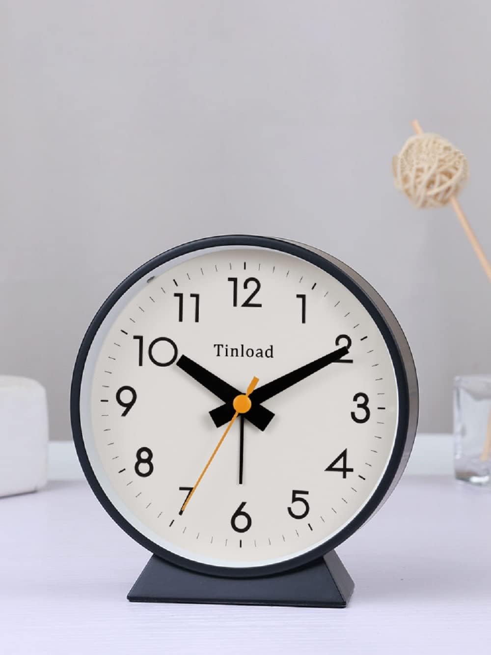 Tinload 4.5" Battery Operated Analog Alarm Clock, Small Silent Bedside Desk Clock with Night Light, Blue