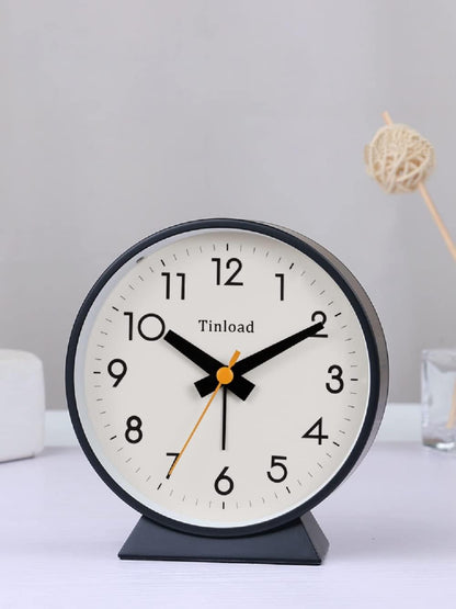 Tinload 4.5" Battery Operated Analog Alarm Clock, Small Silent Bedside Desk Clock with Night Light, Blue
