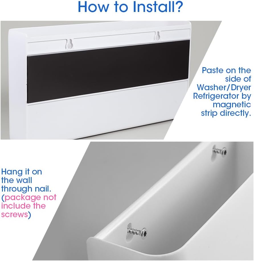 Picowe Magnetic Laundry Storage, Large Lint Holder Bin, Space-Saving Trash Container Hanging on Dryer, Washer or Wall Mount (Gray White)
