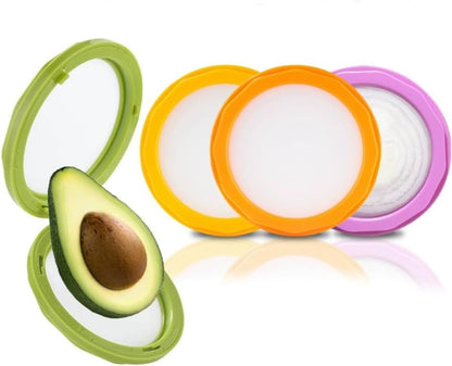 Avocado Saver and Onion Storage - Set of 4 Reusable Double sided silicone food storage container for fridge pod - Ideal for Garlic,Tomatos, Lemons, and Potatoes ﻿ ﻿