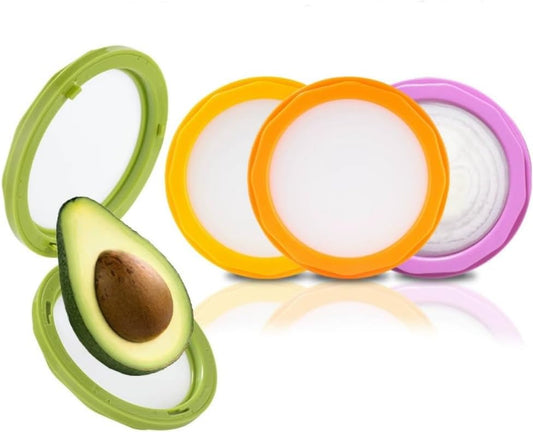 Avocado Saver and Onion Storage - Set of 4 Reusable Double sided silicone food storage container for fridge pod - Ideal for Garlic,Tomatos, Lemons, and Potatoes ﻿ ﻿