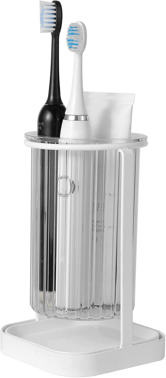 Toothbrush Holders with Drain Tray, Hanging Toothbrush and Toothpaste Holder Organizer Bathroom Caddy Countertop for Toothpaste, Razors, Electric Toothbrush - Clear | Detachable, Easy to Clean, Bathroom Organizer for Electric Toothbrush, Razors