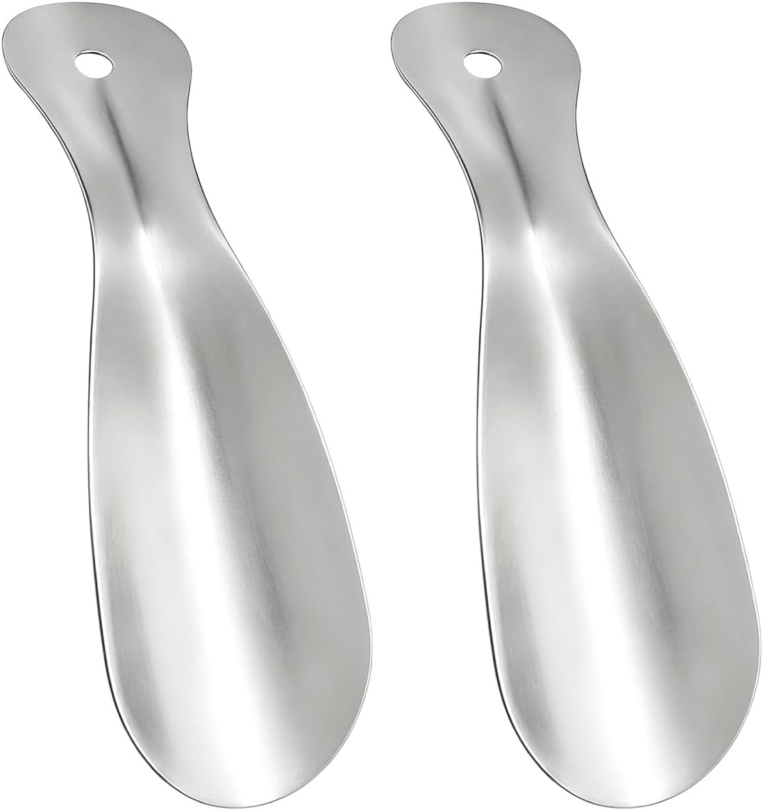 2 Pack Metal Shoehorns, 7.28 Inch Shoe Horn for Travel, Portable with Hanging Hole, Silver