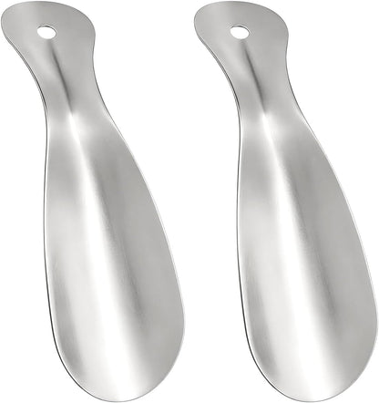 2 Pack Metal Shoehorns, 7.28 Inch Shoe Horn for Travel, Portable with Hanging Hole, Silver
