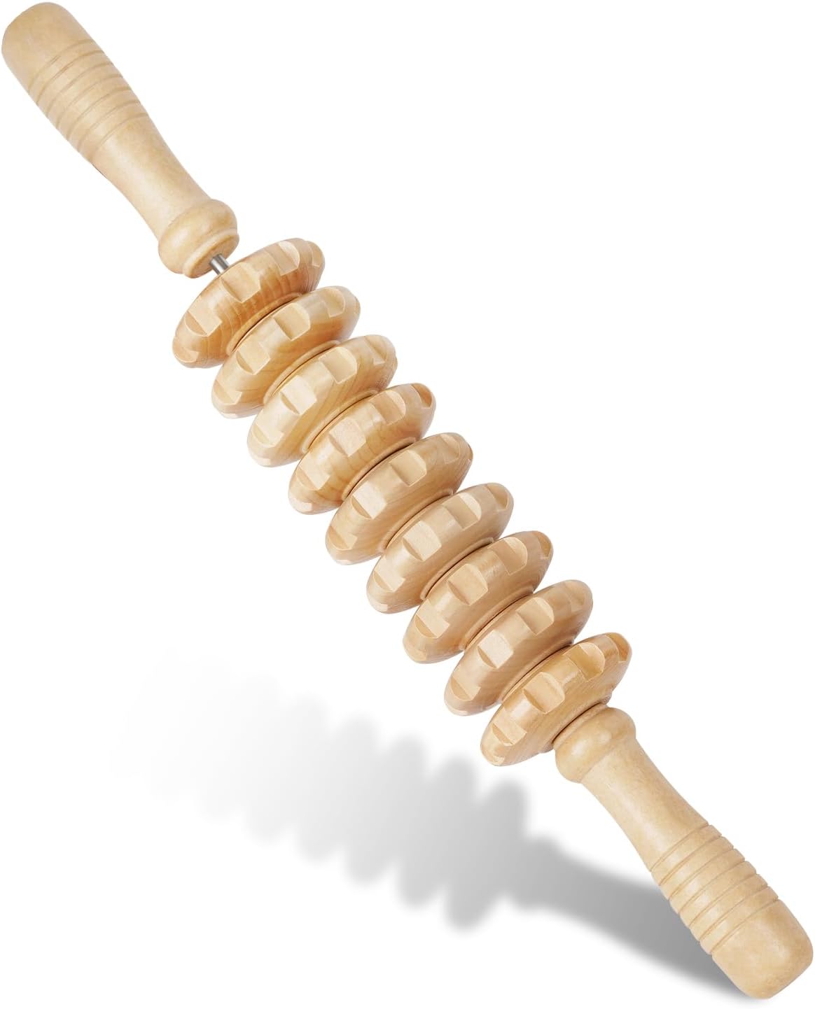Liitrton Manual Wooden Massage Roller Stick for Muscle Relief, 11-Wheel